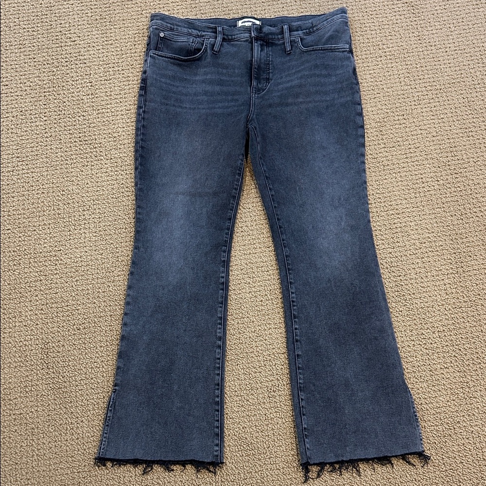Madewell Black Kickout Full Length Jeans size 33 Paynes Wash Mid Rise Raw Hem